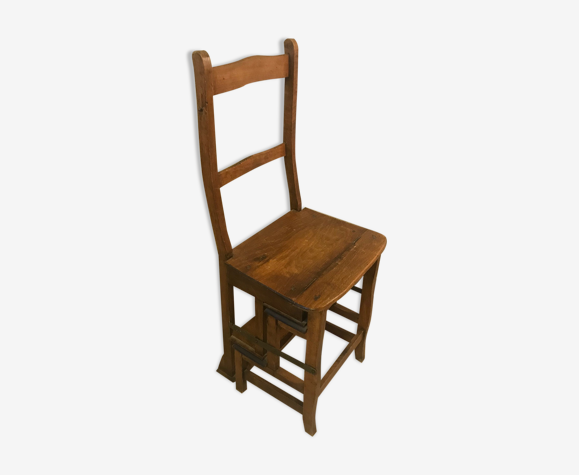 Chaise-escabeau en bois teinté - Moinat SA - Antiquités décoration